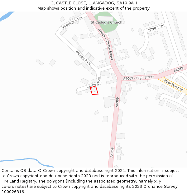 3, CASTLE CLOSE, LLANGADOG, SA19 9AH: Location map and indicative extent of plot