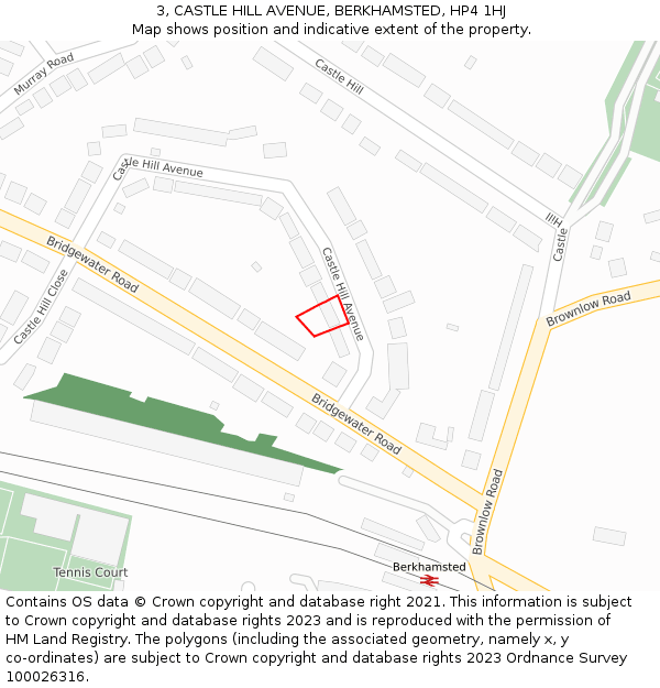 3, CASTLE HILL AVENUE, BERKHAMSTED, HP4 1HJ: Location map and indicative extent of plot