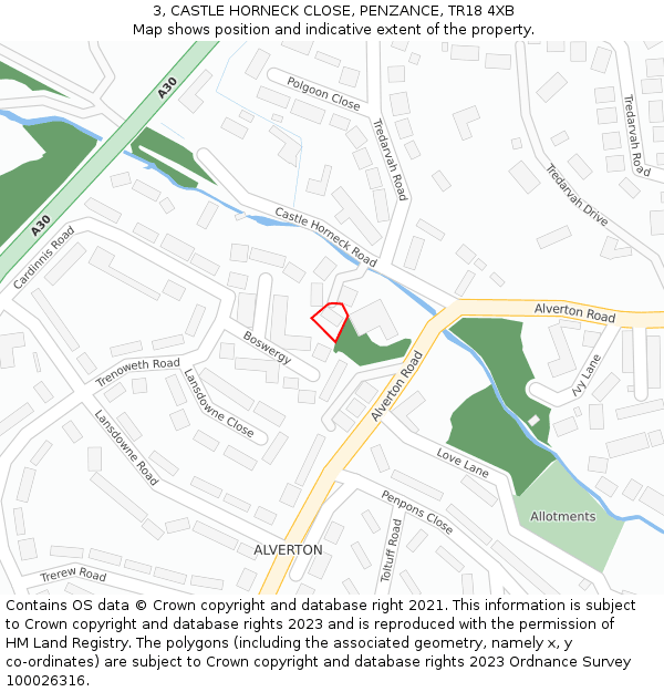 3, CASTLE HORNECK CLOSE, PENZANCE, TR18 4XB: Location map and indicative extent of plot