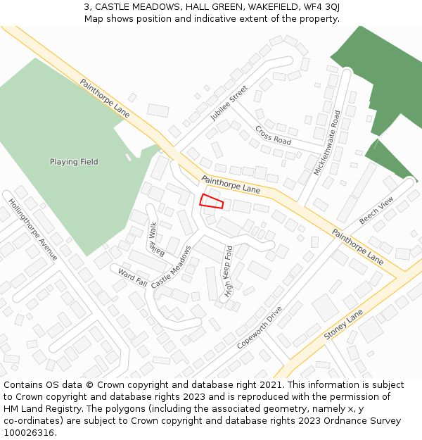 3, CASTLE MEADOWS, HALL GREEN, WAKEFIELD, WF4 3QJ: Location map and indicative extent of plot