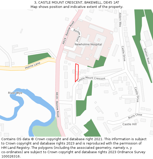 3, CASTLE MOUNT CRESCENT, BAKEWELL, DE45 1AT: Location map and indicative extent of plot