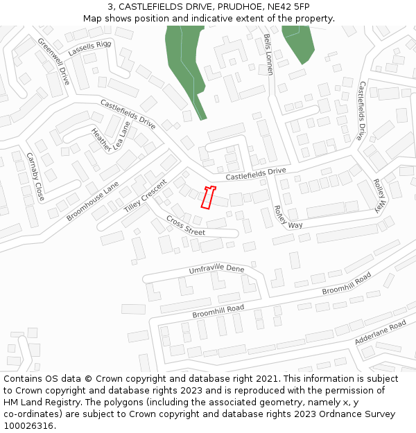 3, CASTLEFIELDS DRIVE, PRUDHOE, NE42 5FP: Location map and indicative extent of plot