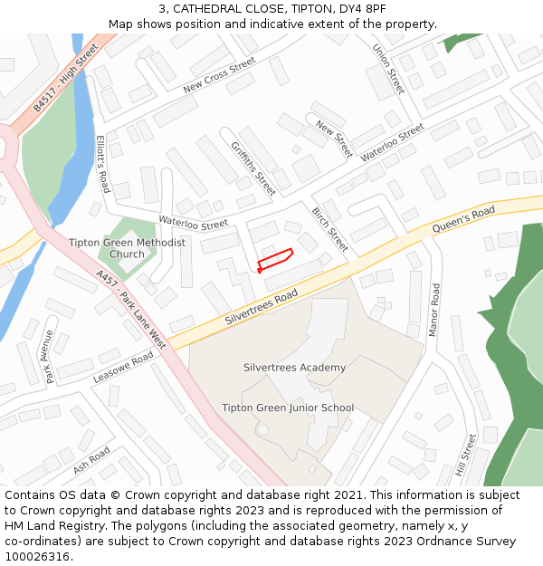 3, CATHEDRAL CLOSE, TIPTON, DY4 8PF: Location map and indicative extent of plot