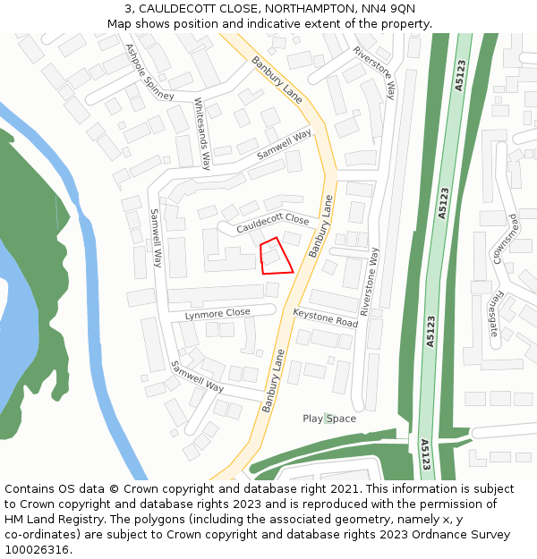 3, CAULDECOTT CLOSE, NORTHAMPTON, NN4 9QN: Location map and indicative extent of plot