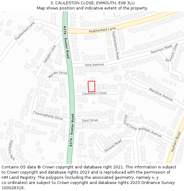 3, CAULESTON CLOSE, EXMOUTH, EX8 3LU: Location map and indicative extent of plot