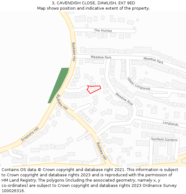 3, CAVENDISH CLOSE, DAWLISH, EX7 9ED: Location map and indicative extent of plot