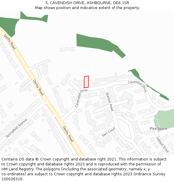 3, CAVENDISH DRIVE, ASHBOURNE, DE6 1SR: Location map and indicative extent of plot