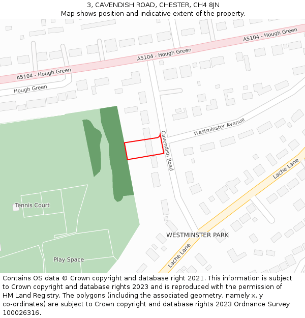 3, CAVENDISH ROAD, CHESTER, CH4 8JN: Location map and indicative extent of plot