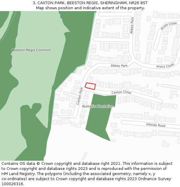 3, CAXTON PARK, BEESTON REGIS, SHERINGHAM, NR26 8ST: Location map and indicative extent of plot