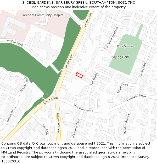 3, CECIL GARDENS, SARISBURY GREEN, SOUTHAMPTON, SO31 7NQ: Location map and indicative extent of plot