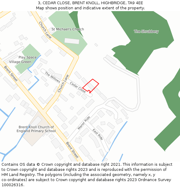 3, CEDAR CLOSE, BRENT KNOLL, HIGHBRIDGE, TA9 4EE: Location map and indicative extent of plot