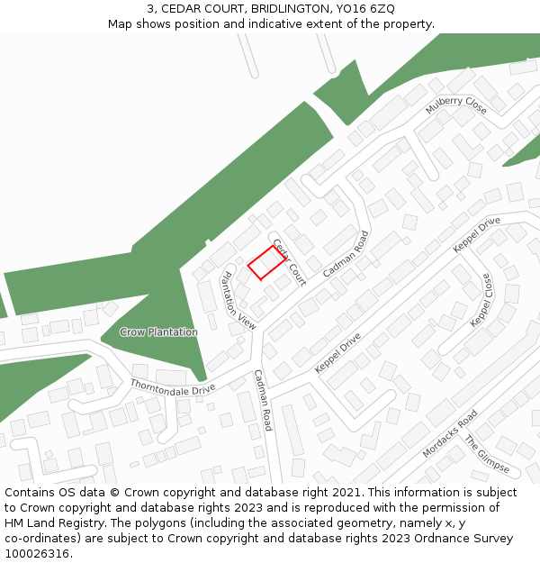 3, CEDAR COURT, BRIDLINGTON, YO16 6ZQ: Location map and indicative extent of plot