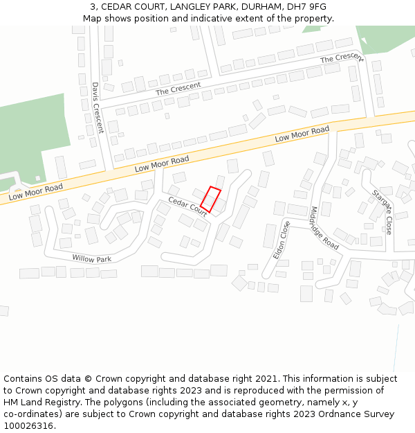 3, CEDAR COURT, LANGLEY PARK, DURHAM, DH7 9FG: Location map and indicative extent of plot