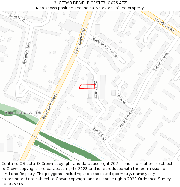 3, CEDAR DRIVE, BICESTER, OX26 4EZ: Location map and indicative extent of plot