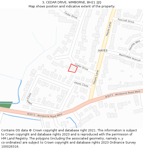 3, CEDAR DRIVE, WIMBORNE, BH21 2JQ: Location map and indicative extent of plot