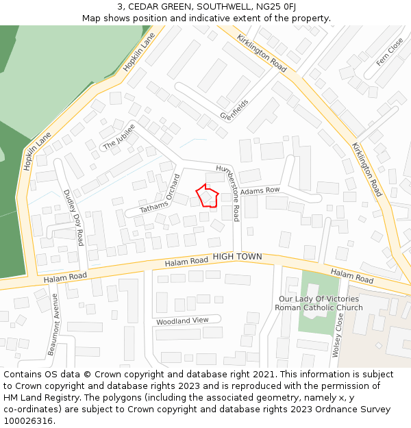 3, CEDAR GREEN, SOUTHWELL, NG25 0FJ: Location map and indicative extent of plot