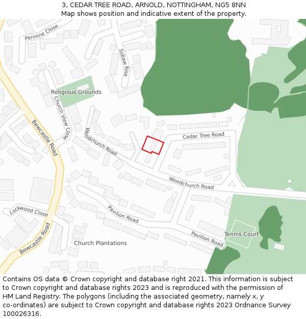 3, CEDAR TREE ROAD, ARNOLD, NOTTINGHAM, NG5 8NN: Location map and indicative extent of plot
