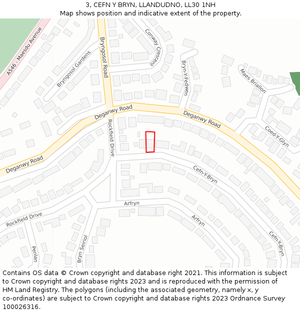 3, CEFN Y BRYN, LLANDUDNO, LL30 1NH: Location map and indicative extent of plot