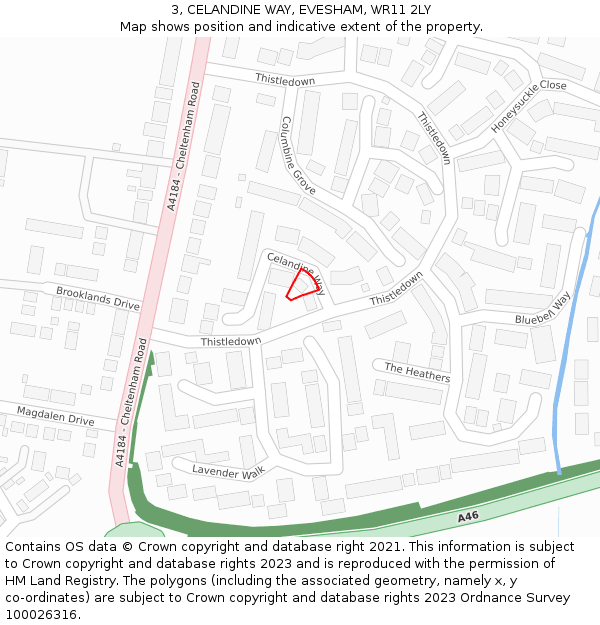 3, CELANDINE WAY, EVESHAM, WR11 2LY: Location map and indicative extent of plot