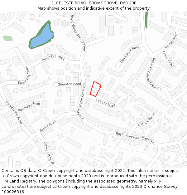3, CELESTE ROAD, BROMSGROVE, B60 2RP: Location map and indicative extent of plot