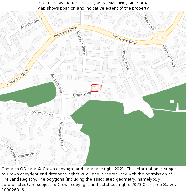 3, CELLINI WALK, KINGS HILL, WEST MALLING, ME19 4BA: Location map and indicative extent of plot