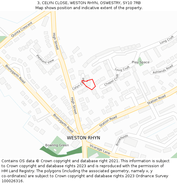 3, CELYN CLOSE, WESTON RHYN, OSWESTRY, SY10 7RB: Location map and indicative extent of plot