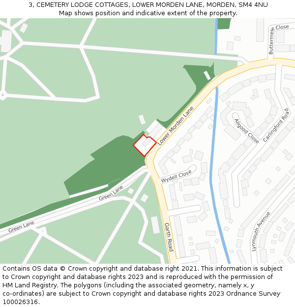 3, CEMETERY LODGE COTTAGES, LOWER MORDEN LANE, MORDEN, SM4 4NU: Location map and indicative extent of plot