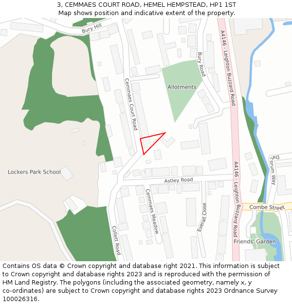 3, CEMMAES COURT ROAD, HEMEL HEMPSTEAD, HP1 1ST: Location map and indicative extent of plot