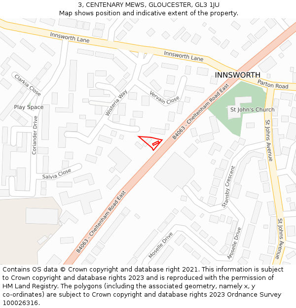 3, CENTENARY MEWS, GLOUCESTER, GL3 1JU: Location map and indicative extent of plot