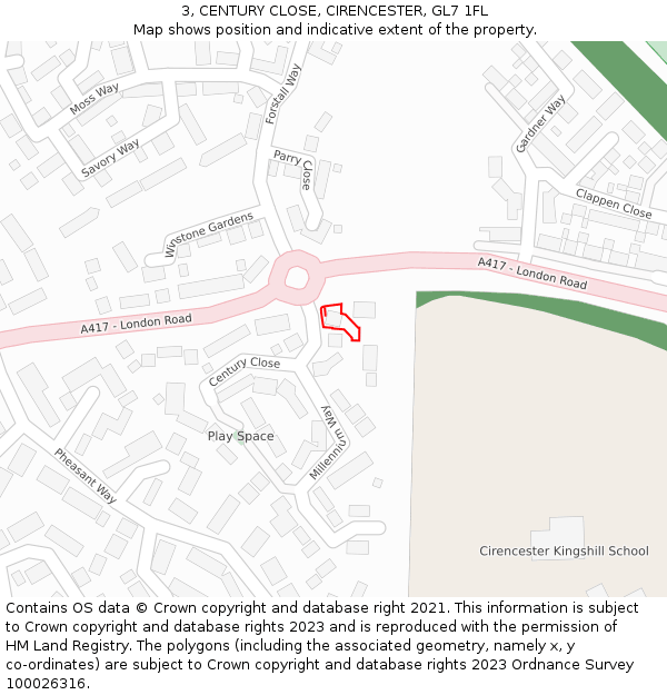 3, CENTURY CLOSE, CIRENCESTER, GL7 1FL: Location map and indicative extent of plot