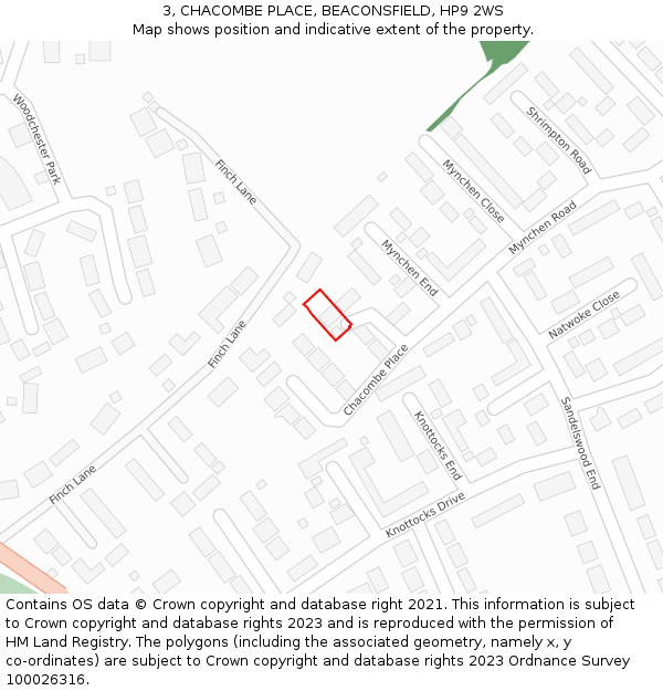 3, CHACOMBE PLACE, BEACONSFIELD, HP9 2WS: Location map and indicative extent of plot