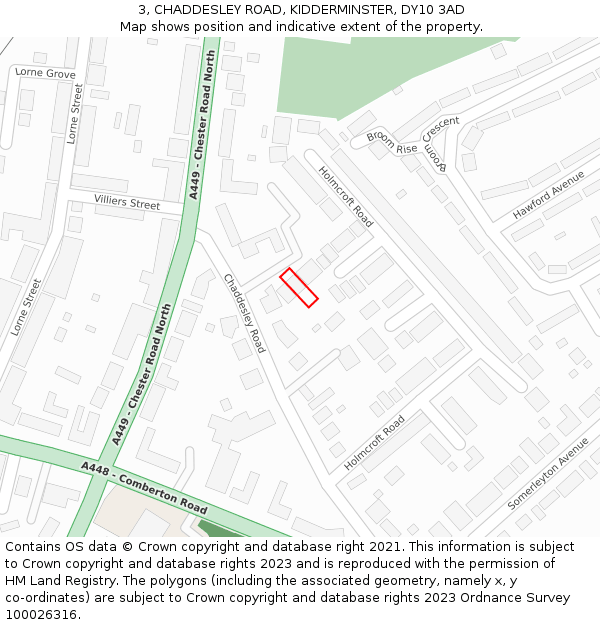 3, CHADDESLEY ROAD, KIDDERMINSTER, DY10 3AD: Location map and indicative extent of plot