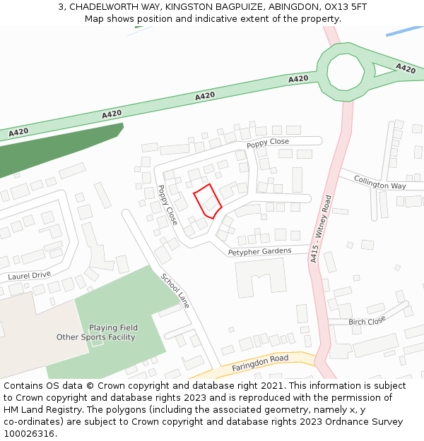 3, CHADELWORTH WAY, KINGSTON BAGPUIZE, ABINGDON, OX13 5FT: Location map and indicative extent of plot