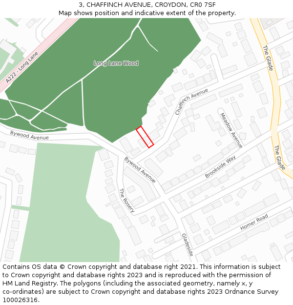 3, CHAFFINCH AVENUE, CROYDON, CR0 7SF: Location map and indicative extent of plot