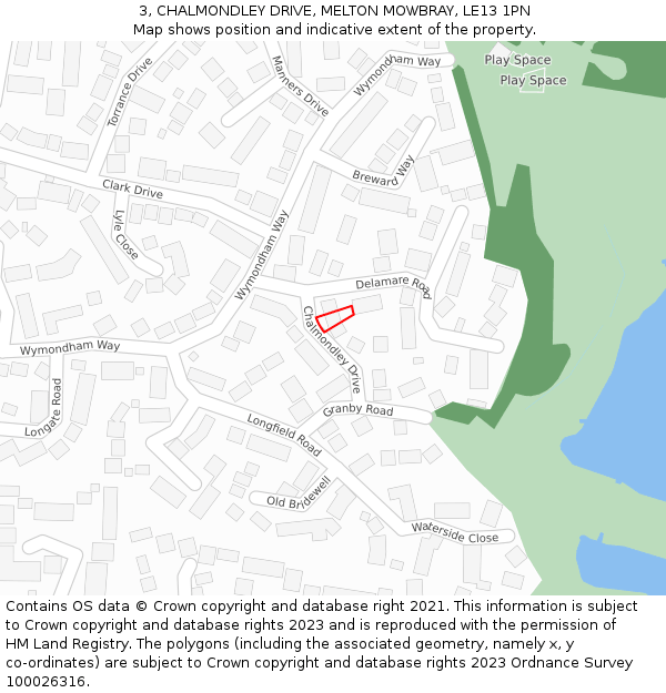 3, CHALMONDLEY DRIVE, MELTON MOWBRAY, LE13 1PN: Location map and indicative extent of plot