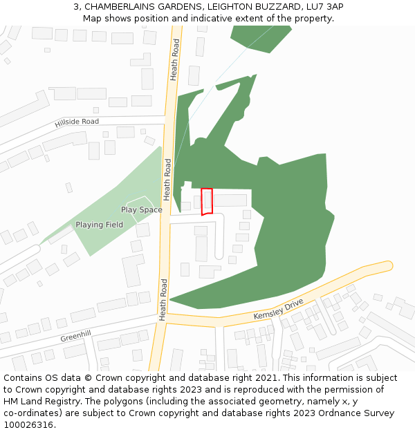 3, CHAMBERLAINS GARDENS, LEIGHTON BUZZARD, LU7 3AP: Location map and indicative extent of plot