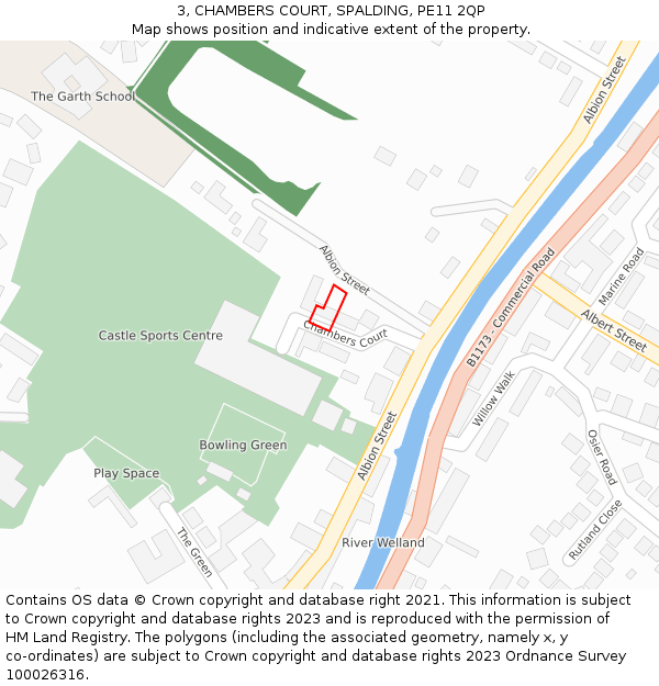 3, CHAMBERS COURT, SPALDING, PE11 2QP: Location map and indicative extent of plot