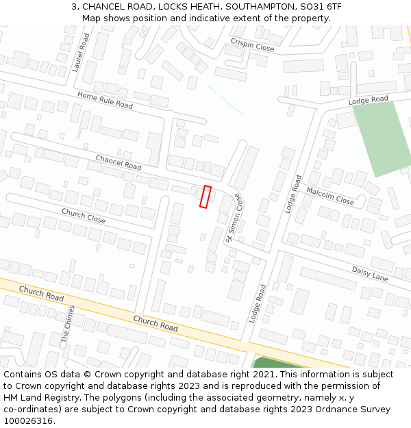 3, CHANCEL ROAD, LOCKS HEATH, SOUTHAMPTON, SO31 6TF: Location map and indicative extent of plot