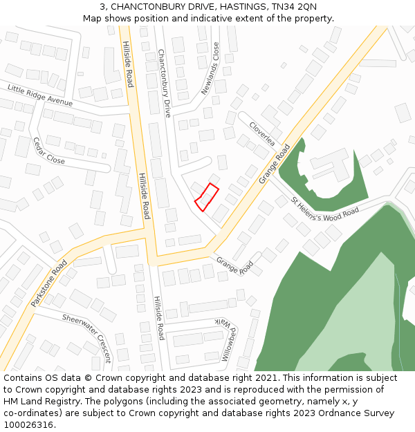 3, CHANCTONBURY DRIVE, HASTINGS, TN34 2QN: Location map and indicative extent of plot