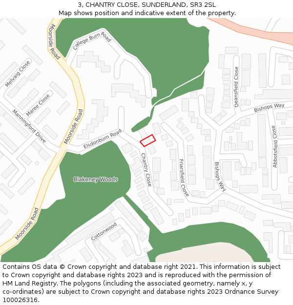 3, CHANTRY CLOSE, SUNDERLAND, SR3 2SL: Location map and indicative extent of plot