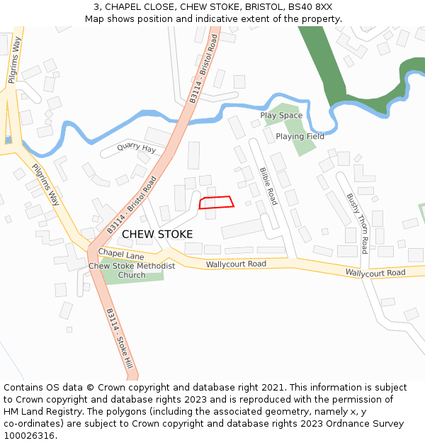 3, CHAPEL CLOSE, CHEW STOKE, BRISTOL, BS40 8XX: Location map and indicative extent of plot