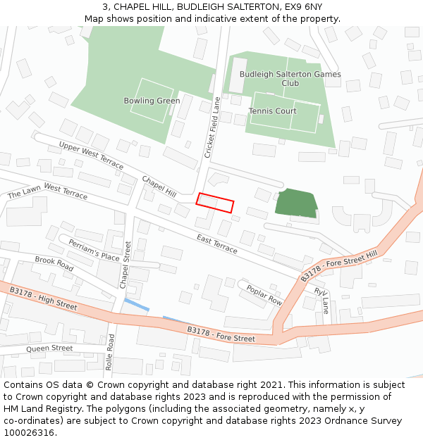 3, CHAPEL HILL, BUDLEIGH SALTERTON, EX9 6NY: Location map and indicative extent of plot