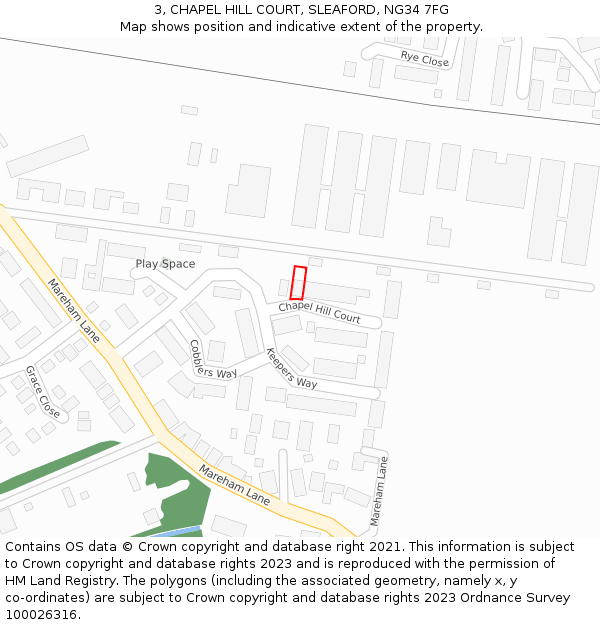 3, CHAPEL HILL COURT, SLEAFORD, NG34 7FG: Location map and indicative extent of plot