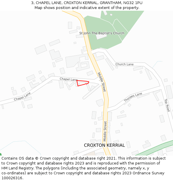 3, CHAPEL LANE, CROXTON KERRIAL, GRANTHAM, NG32 1PU: Location map and indicative extent of plot