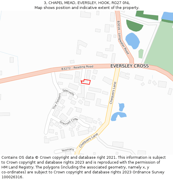 3, CHAPEL MEAD, EVERSLEY, HOOK, RG27 0NL: Location map and indicative extent of plot