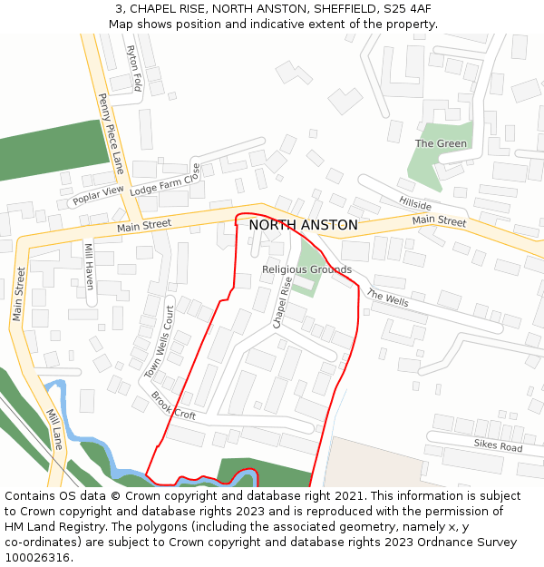 3, CHAPEL RISE, NORTH ANSTON, SHEFFIELD, S25 4AF: Location map and indicative extent of plot