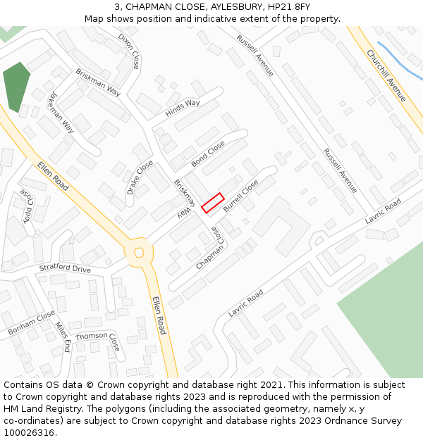 3, CHAPMAN CLOSE, AYLESBURY, HP21 8FY: Location map and indicative extent of plot