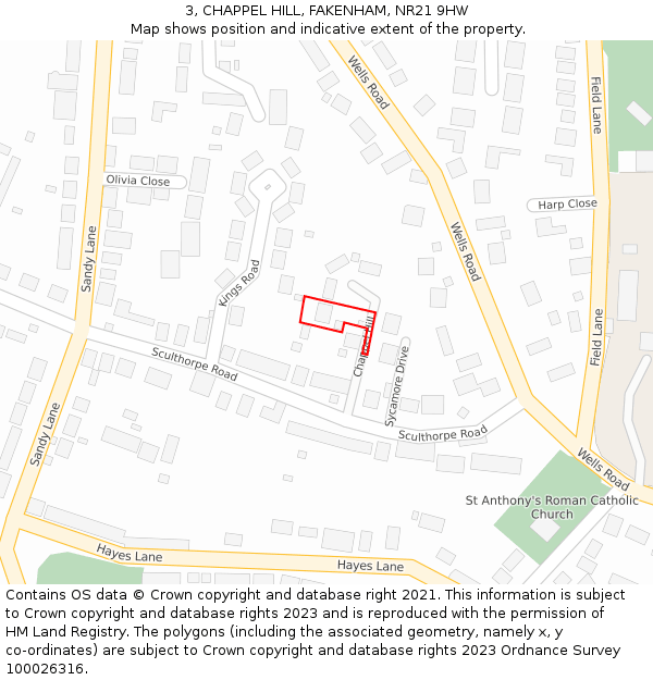 3, CHAPPEL HILL, FAKENHAM, NR21 9HW: Location map and indicative extent of plot