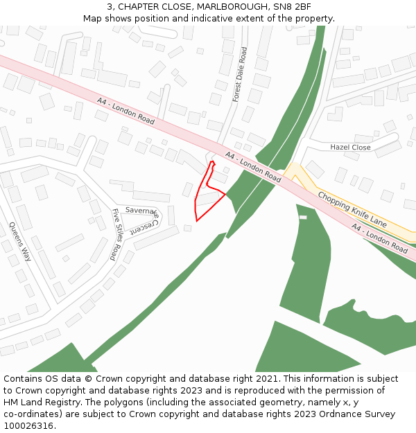 3, CHAPTER CLOSE, MARLBOROUGH, SN8 2BF: Location map and indicative extent of plot