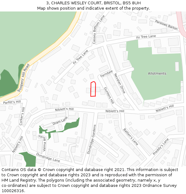 3, CHARLES WESLEY COURT, BRISTOL, BS5 8UH: Location map and indicative extent of plot